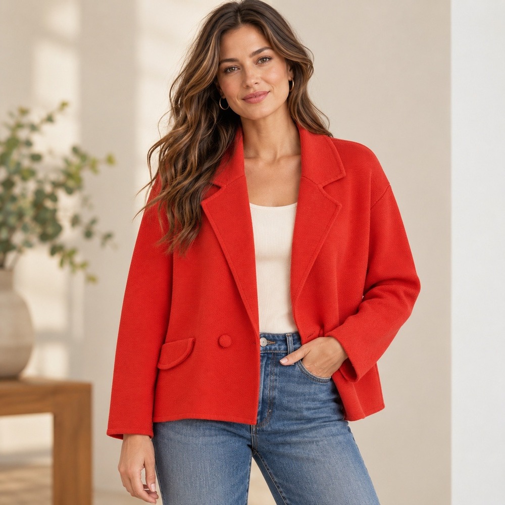 Cabi Womens M Burnt Orange Double Breasted Knit Blazer Preppy NWT 4479